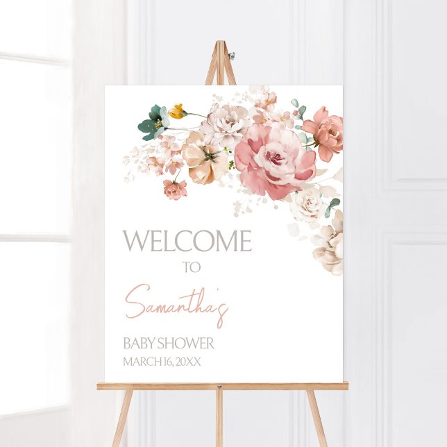 Spring Wildflower Baby Shower Welcome Poster (Summer Floral Baby Shower Welcome Sign)