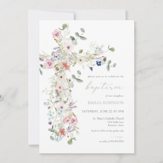 Spring Wildflower Baptism Invitation for Girl