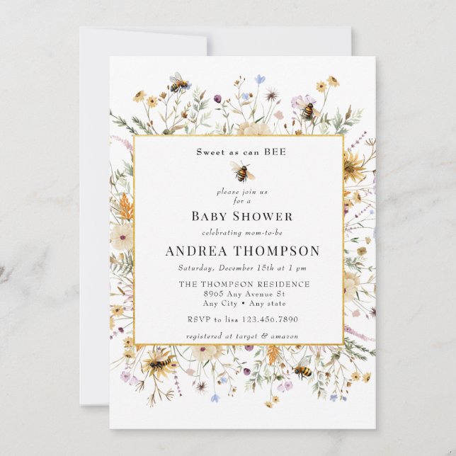 Spring Wildflower | Bee Baby Shower Invitation (Front)