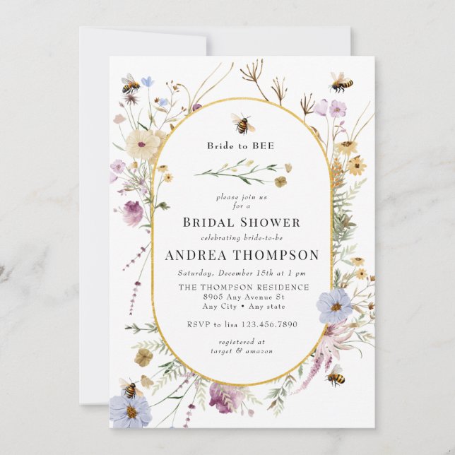 Spring Wildflower | Bee Bridal Shower Invitation (Front)