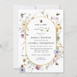 Spring Wildflower   Bee Bridal Shower Invitation