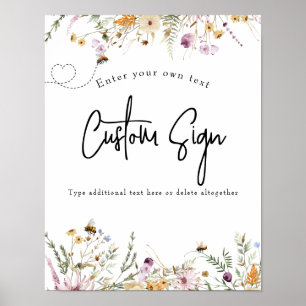 Spring Wildflower   Bee Shower   Custom Text Sign