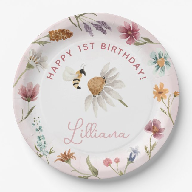 Spring Wildflower Birthday Party Paper Plate (Front)