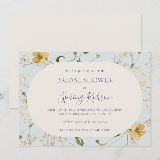 Spring Wildflower | Blue Horizontal Bridal Shower Invitation (Front/Back)