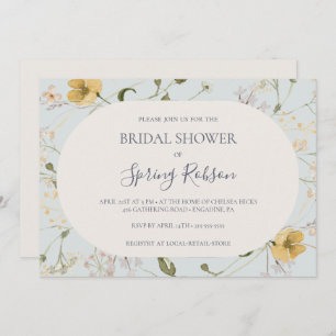 Spring Wildflower   Blue Horizontal Bridal Shower Invitation