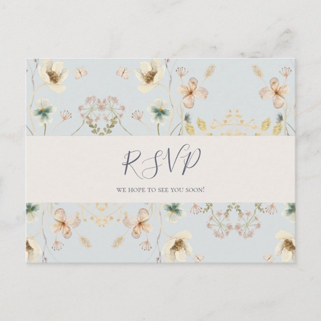Spring Wildflower | Blue Menu Choice RSVP Postcard (Front)
