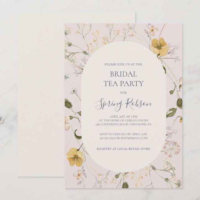 Spring Wildflower | Blush Bridal Tea Party Invitation (Front/Back)