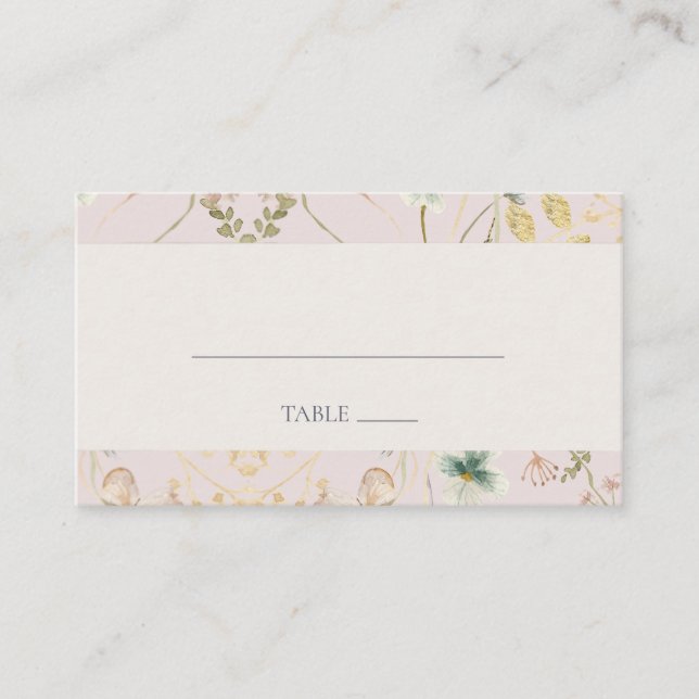 Spring Wildflower | Blush Flat Wedding Place Card (Front)