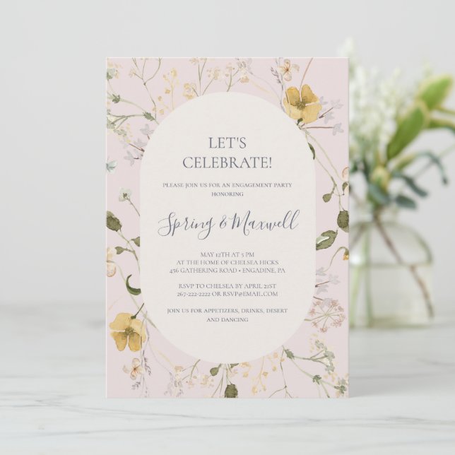 Spring Wildflower | Blush Let's Celebrate Invitati Invitation (Standing Front)