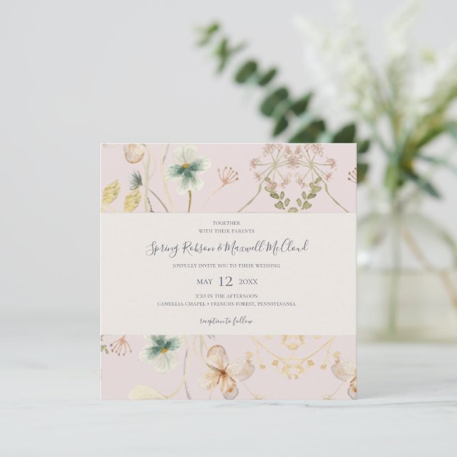 Spring Wildflower | Blush Square Wedding Invitation (Standing Front)