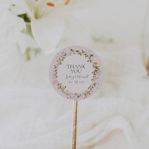 Spring Wildflower   Blush Thank You Favour Sticker