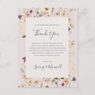 Spring Wildflower   Blush Thank You Reception Card