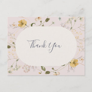 Spring Wildflower   Blush Wedding Thank You Postcard