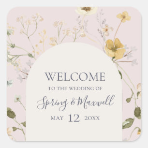 Spring Wildflower   Blush Wedding Welcome Square Sticker
