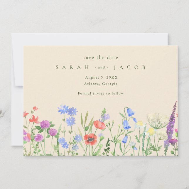 Spring Wildflower Boho Wedding Save The Date (Front)