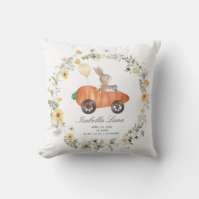 Spring Wildflower Bunny Rabbit Newborn Easter Gift Cushion (Front)