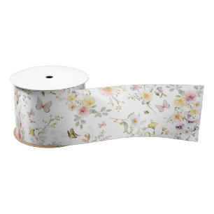 Spring Wildflower Butterfly Flower Garden Greenery Satin Ribbon