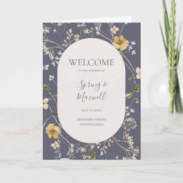 Spring Wildflower | Dusty Purple Folded Wedding Programme (Front)