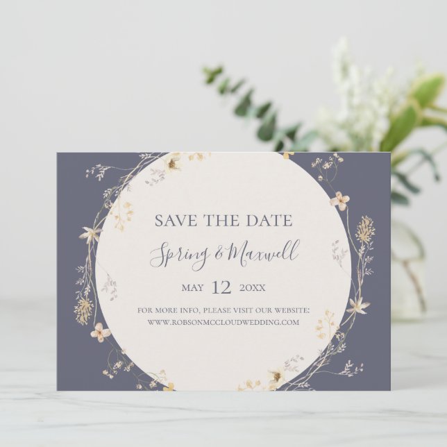Spring Wildflower | Dusty Purple Horizontal Save The Date (Standing Front)