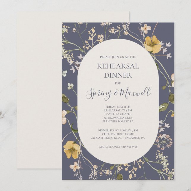 Spring Wildflower | Dusty Purple Rehearsal Dinner Invitation (Front/Back)