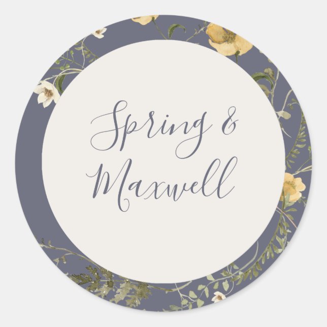 Spring Wildflower | Dusty Purple Wedding Classic Round Sticker (Front)