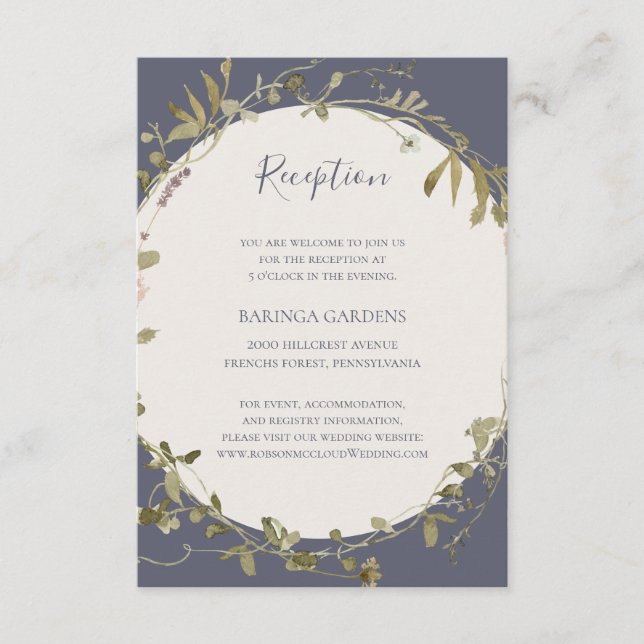Spring Wildflower | Dusty Purple Wedding Reception Enclosure Card (Front)