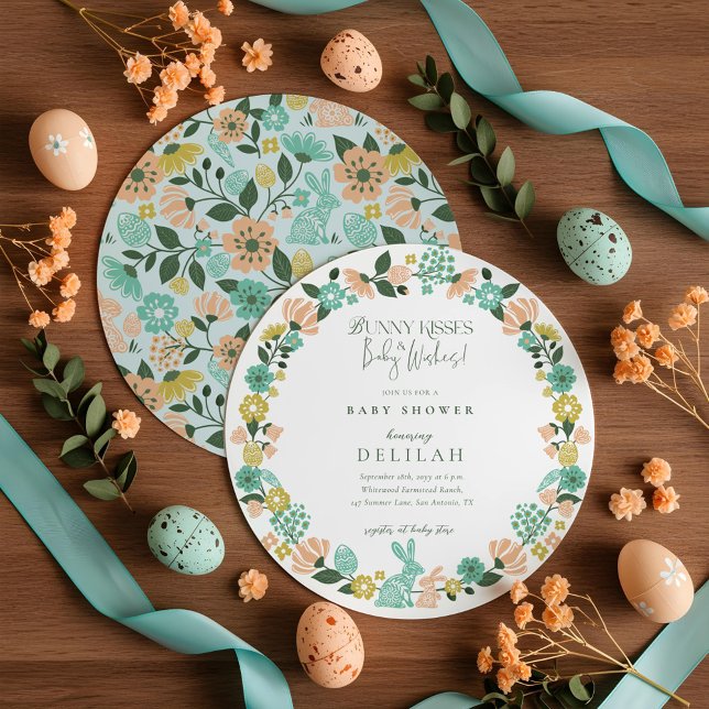 Spring Wildflower Easter Bunny Baby Shower Bow Holiday Card (Spring Wildflower Easter Bunny Baby Shower Bow Holiday Card)