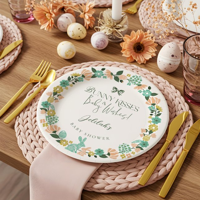 Spring Wildflower Easter Bunny Baby Shower Bow Paper Plate (Spring Wildflower Easter Bunny Baby Shower Bow Paper Plates)