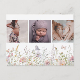 Spring Wildflower Field Baby Announcement Postcard