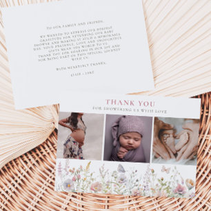 Spring Wildflower Field Baby Shower 3 Photos Thank You Card