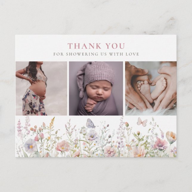 Spring Wildflower Field Baby Shower Thank You Postcard (Front)
