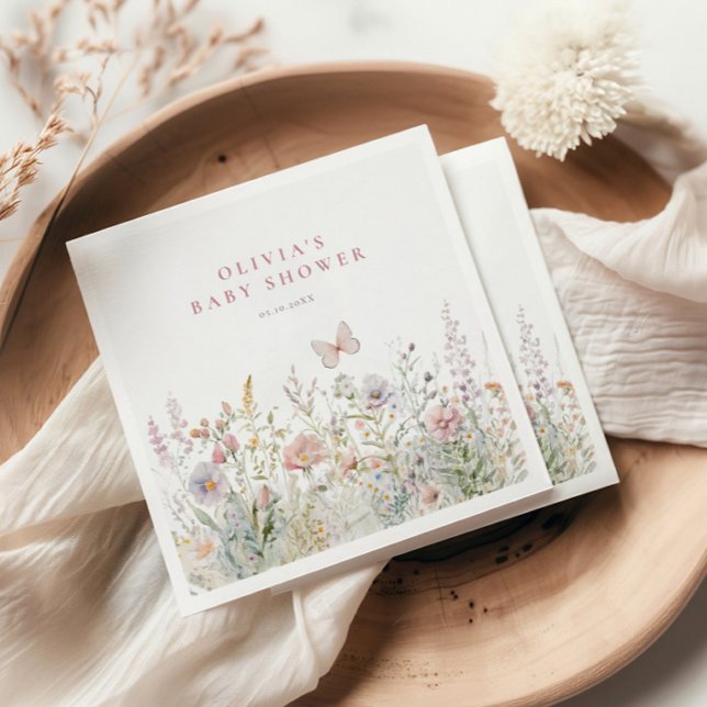 Spring Wildflower Field Butterfly Baby Shower Napkin (Creator Uploaded)
