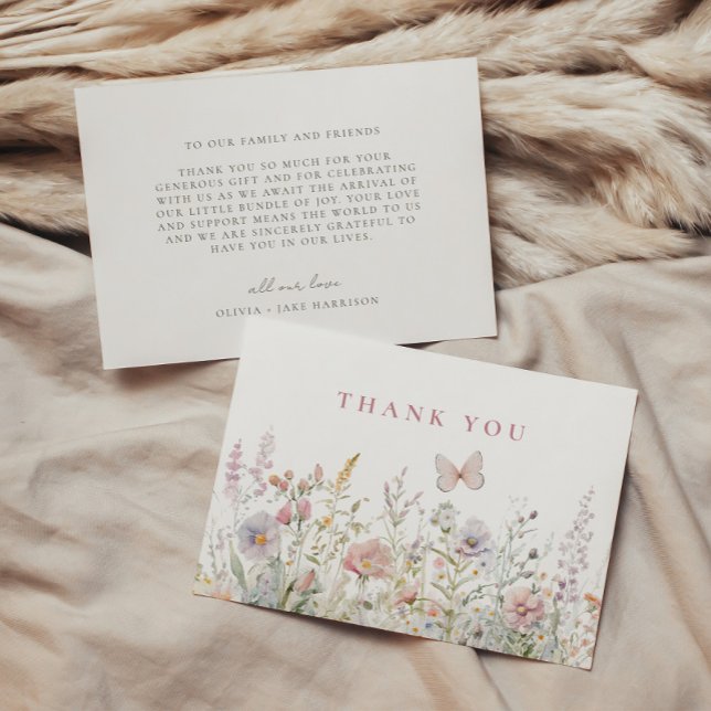 Spring Wildflower Field Butterfly Baby Shower Thank You Card (Creator Uploaded)