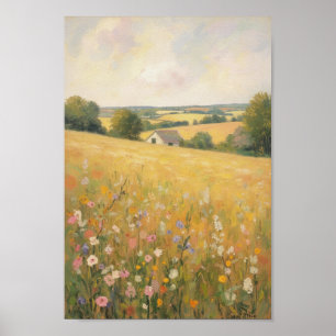 Spring Wildflower Field Vintage Farmhouse Art Poster