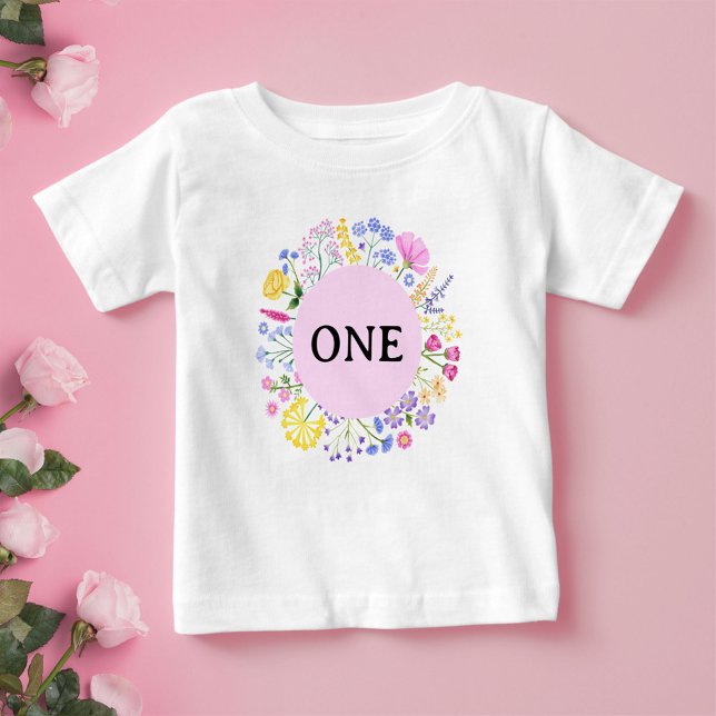 Spring Wildflower First Birthday Baby Girl T-Shirt (Spring Wildflower First Birthday Baby Girl Baby T-Shirt)