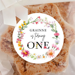 Spring Wildflower First Birthday Party Classic Rou Round Sticker