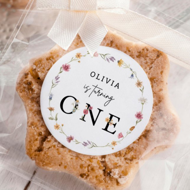 Spring Wildflower First Birthday Party Classic Round Sticker (Creator Uploaded)