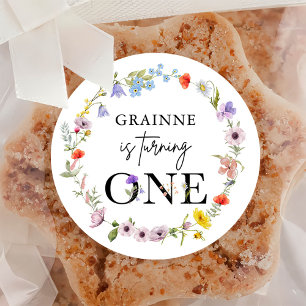 Spring Wildflower First Birthday Party Classic Round Sticker