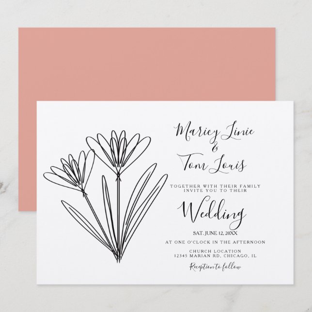 Spring Wildflower Floral Hand Drawn Paper Kraft Invitation (Front/Back)