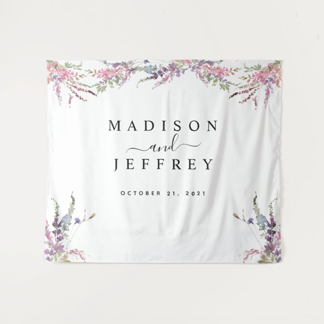 Spring Wildflower Floral Wedding Backdrop Tapestry (Front (Horizontal))