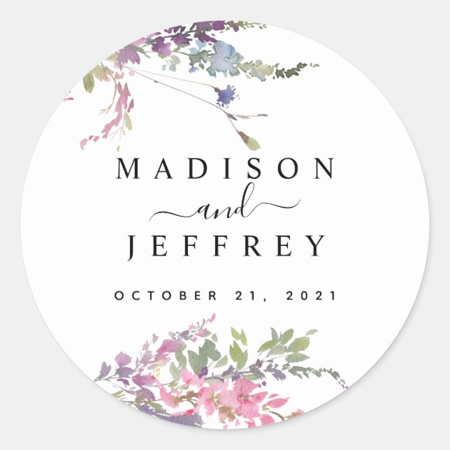 Spring Wildflower Floral Wedding Classic Round Sticker (Front)