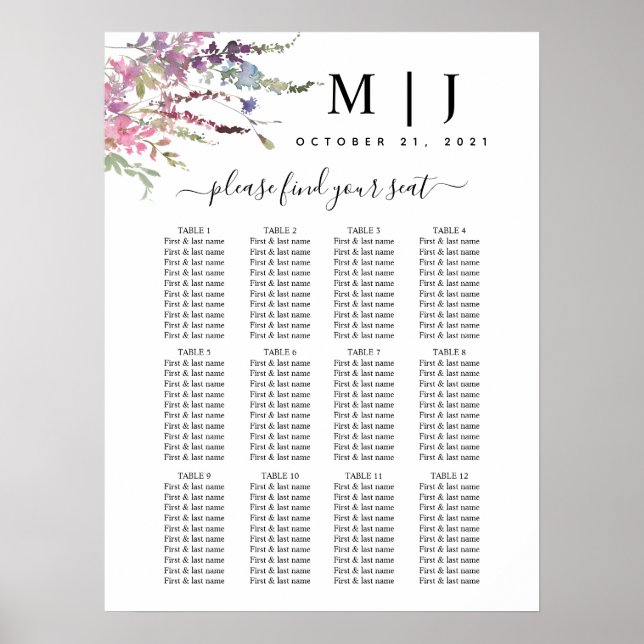 Spring Wildflower Floral Wedding Seating Chart (Front)