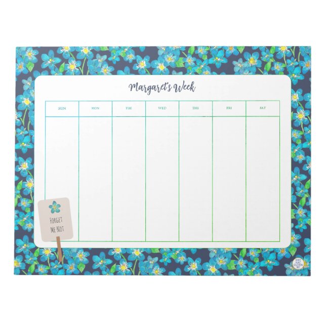 Spring Wildflower Forget Me Not Week at a Glance Notepad (Front)