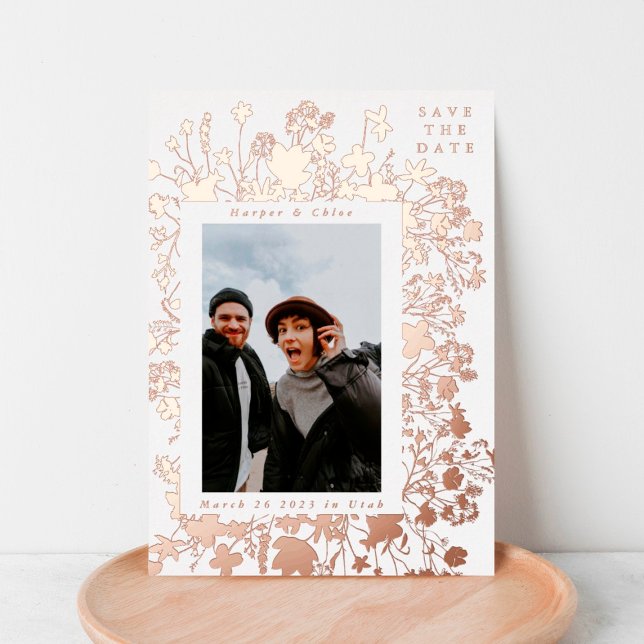 Spring Wildflower Frame Rose Gold Save The Date (Creator Uploaded)