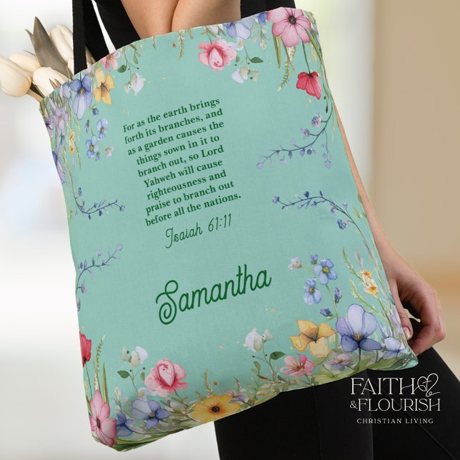 Spring Wildflower Garden Bible Verse Personalised Tote Bag (Creator Uploaded)