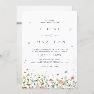Spring Wildflower Garden Floral Boho Photo Wedding Invitation