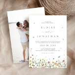 Spring Wildflower Garden Floral Boho Photo Wedding Invitation<br><div class="desc">Celebrate your special day with this elegant wildflower wedding invitation, featuring delicate watercolor florals and modern script typography. The soft floral border, minimalist layout, and pastel colour palette make it perfect for garden weddings, outdoor ceremonies, spring or summer celebrations, and boho or rustic themes. Fully customisable with your personal details....</div>