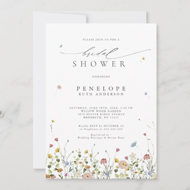 Spring Wildflower Garden Floral Chic Bridal Shower Invitation (Front)