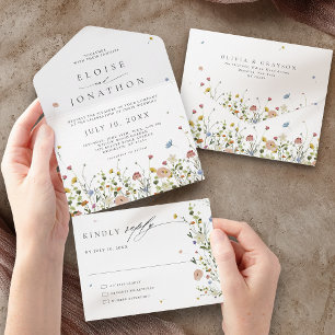 Spring Wildflower Garden Floral Minimalist Wedding All In One Invitation