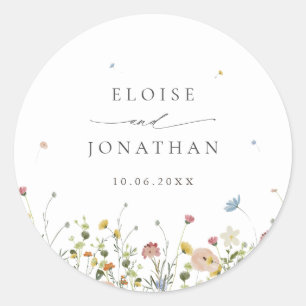 Spring Wildflower Garden Floral Minimalist Wedding Classic Round Sticker